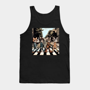 Feline Fab Four - Cat Beatles Abbey Road Parody Art Tank Top